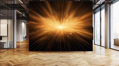 Abstract gold star burst with rays and bokeh on black background Wall mural