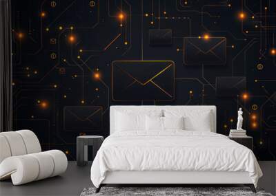 Abstract technology background with mail sign,email marketing or newsletter concep,black background Wall mural