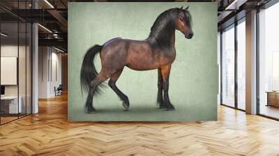 Beautiful brown horse. 3d rendering Wall mural