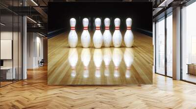 Bowling Pins Reflecting in a Highly Polished Lane Wall mural