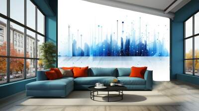 data visualization hi-tech futuristic horizontal banner  in blue neon color palette with dots connected on white background. Crypto currency trading.	 Wall mural