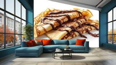 fresh hot crepes with chocolate cream isolated on white background,close up Wall mural