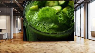 fruit and vegetable vegan green vitamin juice smoothie in blender closeup Wall mural