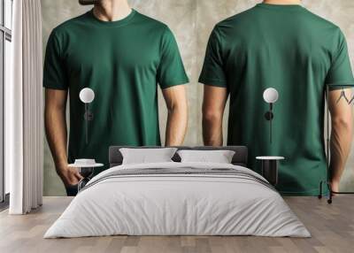 Green T-Shirt Mockup, Front and Back Views Wall mural