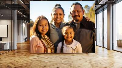 indigenous people day. Choctaw Nation family portrait, smiling on sunny day on native land. Wall mural