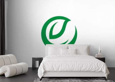 Letter e logo with natural leaves in green color flat design Wall mural