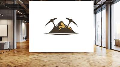 Mining logo with gold mountain in flat design Wall mural