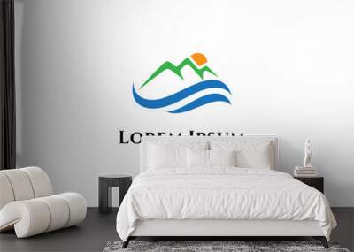 mountains and river logo, natural landscape logo design template Wall mural