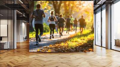 people jogging and running in the park to live healthy lifestyle and lose weight  Wall mural