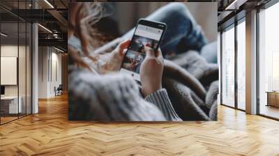 person browsing app online, screen time, spending time with endless scrolling social media Wall mural