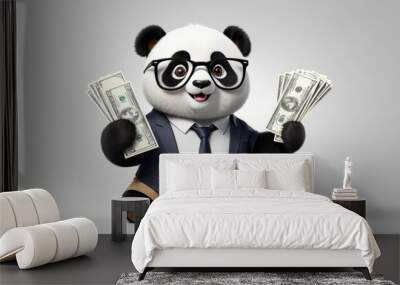 rich panda boss with money dollars Wall mural