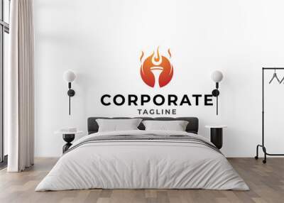 torch logo with orange color gradation in flat design style Wall mural