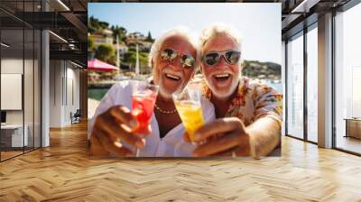 two senior men on vacation in Europe, happy gay couple traveling together, having fun and enjoying life Wall mural