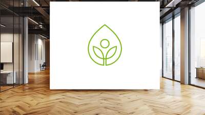 water drop people leaf logo in minimalist and simple line art style Wall mural