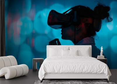 woman silhouette with a virtual reality headset, immersive digital experiences, potential of VR technology to reshape how we perceive and interact with the world Wall mural