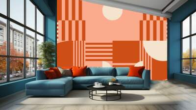 Modern vector abstract  geometric background with circles, rectangles, squares and stripes  in retro Bauhaus style. Pastel colored Wall mural