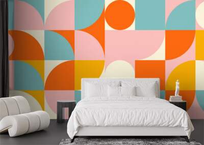 Retro geometric aesthetics. Bauhaus and avant-garde inspired vector background with abstract simple shapes like circle, square, semi circle. Colorful pattern in nostalgic pastel colors. Wall mural