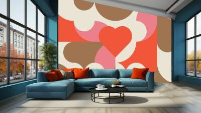 Romantic vector abstract  geometric background with hearts, circles, rectangles and squares  in retro scandinavian style. Pastel colored simple shapes graphic pattern. Abstract mosaic artwork. Wall mural