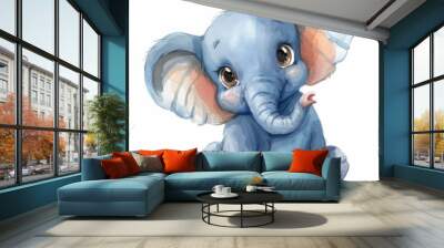 cute baby elephant with big eye sitting on the ground suitable for printing art Wall mural