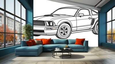 A black and white illustration of a classic sports car. The car is drawn in a simple, cartoon style. Wall mural