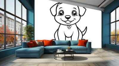 A cute cartoon dog with big eyes and a happy smile. The dog is sitting with its tail wagging. Wall mural