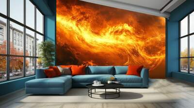 A fiery abstract background with swirling flames and smoke. The colors are vibrant and the texture is rich, creating a sense of energy and power. Wall mural