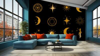 Abstract sacred geometry and magic symbols. Vector illustration Wall mural