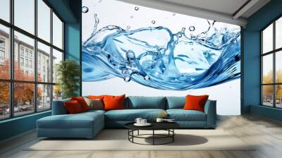 Splashing blue water waves on white background Wall mural