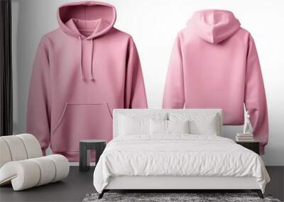 Pink hoodie template. Classic sweatshirt with clipping path, branding design mockup isolated on white transparent png background, cutout. Back and front view. Wall mural