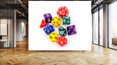 colorful multi sided dice isolated white background Wall mural