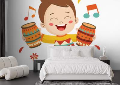 Cute and fun illustration of a baby with a toy congas style flat vector design isolated white background . Wall mural