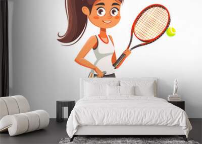 Young Woman Tennis Player Ready to Serve. Wall mural