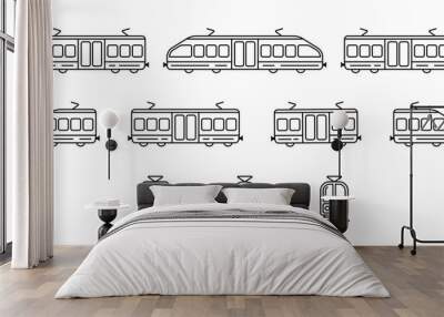 Set of modern passenger wagon train / locomotive line icons vector illustration Wall mural