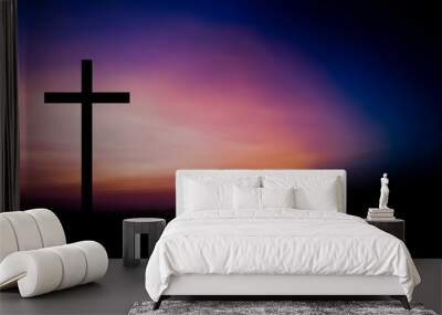 jesus cross symbol with colorful background. copy space for text design from right side.. good friday concept Wall mural