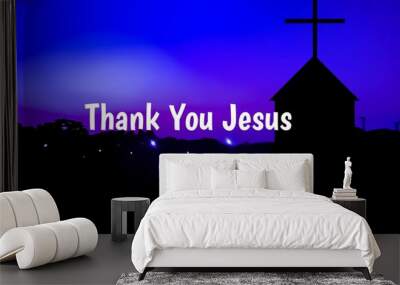 thank you lord bible words with church and dark evening background Wall mural