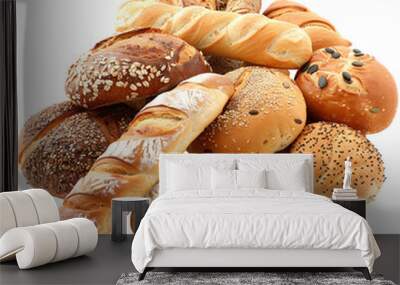 Assortment of baked bread , heap of various bread ,Collection of different types of bread Wall mural