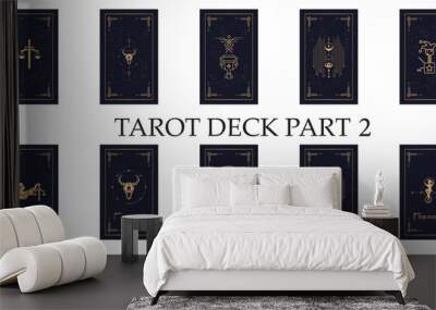 Magical tarot cards deck set. Spiritual moon and celestial eye symbols. Vector illustration. Astrology or sacred geometry poster design. Magic occult pattern, esoteric boho style. Wall mural