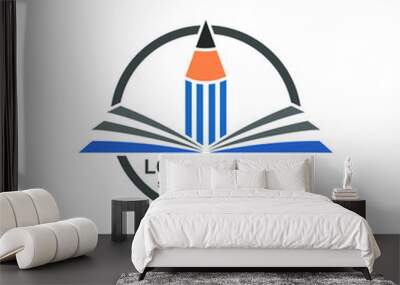 Pencil and book education logo design vector Wall mural