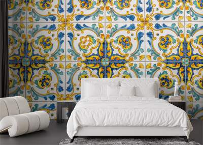 traditional ornate italian decorative ceramic tiles from vietri, colorful background Wall mural