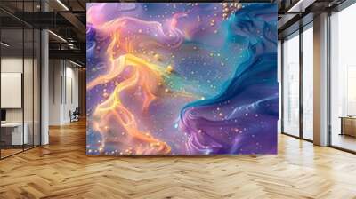 Immerse viewers in an abstract oceanic world through a side view perspective, blending vivid colors and swirling shapes, enhanced with virtual reality technology Capture unexpected camera angles to en Wall mural