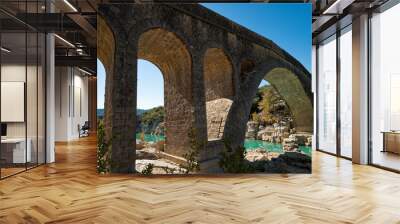 View of a the stone bridge of Templa, built in 19th century, one of the finest samples of traditional architecture in Central Greece Wall mural