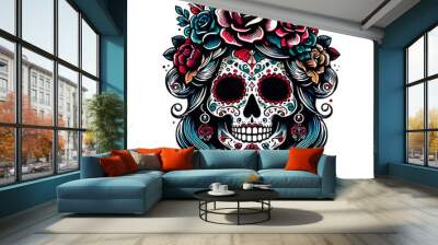 illustration design logo a skull and flower style tattoo Wall mural