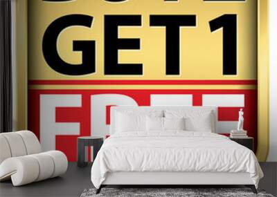 Buy 2 get 1 free golden label with red ribbon,vector illustration Wall mural