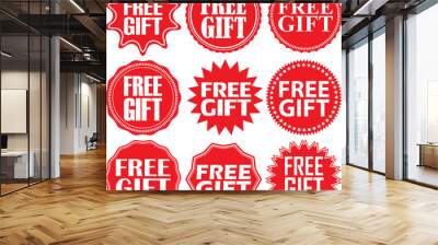 Free gift red label. Free gift red sign. Free gift red banner. V Wall mural