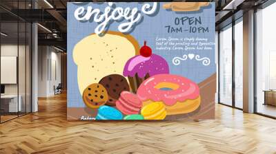 bakery dessert poster flyer banner pattern vector illustration design background shop c Wall mural