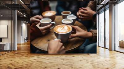 A group of friends enjoying coffee together. International coffee day concept.  Wall mural