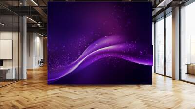 abstract wallpaper art of digital purple particles wave and light abstract background with shining dots stars. Futuristic. Wall mural