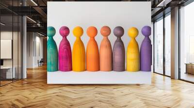 Colorful wooden people figures on white background. copy space. Banner. diversity and inclusion. HR concept Wall mural