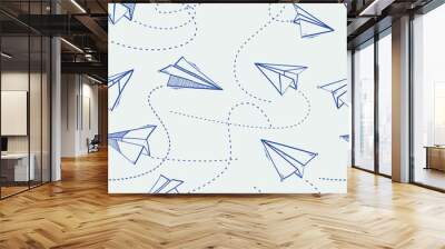 Seamless pattern of Paper airplanes on paper background Wall mural