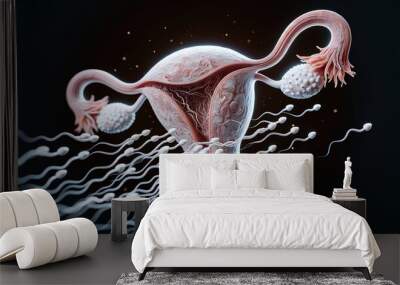 3D rendering of sperm moving to the uterus Wall mural